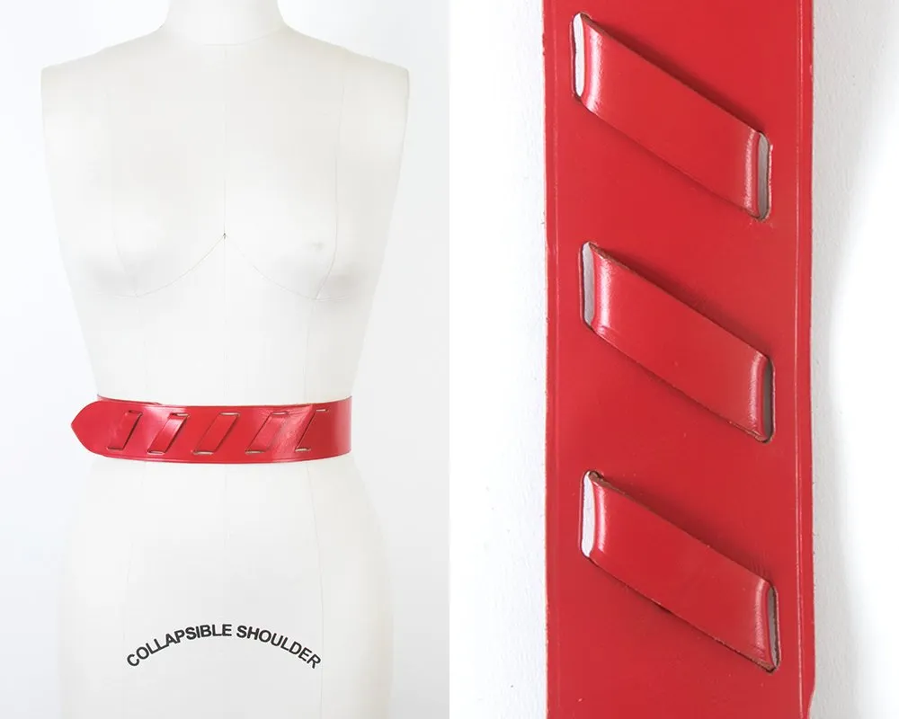 1950s 1960s Red Leather Laced Cinch Belt | small/medium
