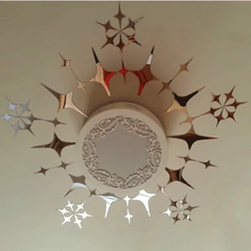 48 Pcs Stars Sky Style Mirror Sticker Wall Ceiling Room Decal Decor Art DIY Golden, Silvery, Blue Stars Wall Stickers