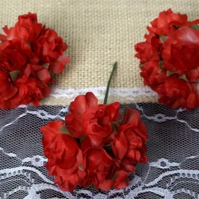 72 Red Silk Semi Bloomed Craft Roses DIY Wedding Bouquet Flowers Decoration