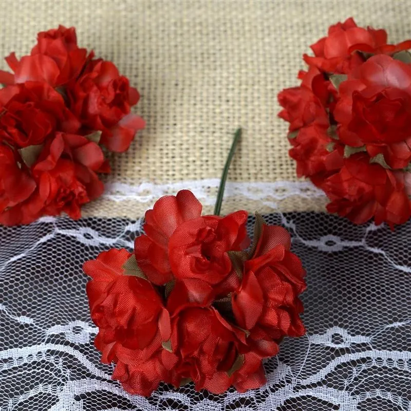 72 Red Silk Semi Bloomed Craft Roses DIY Wedding Bouquet Flowers Decoration