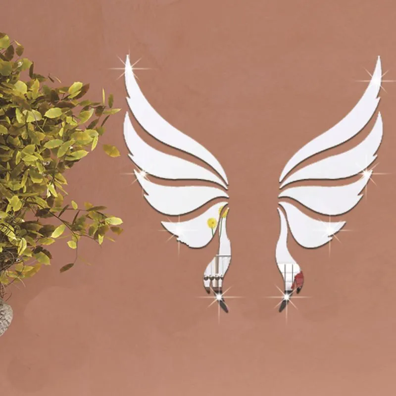 Acrylic Mirror 3D Wall Stickers Angel Wings Wall Sticker Decal DIY Art Home Decoration Stickers for Bedroom Living Room