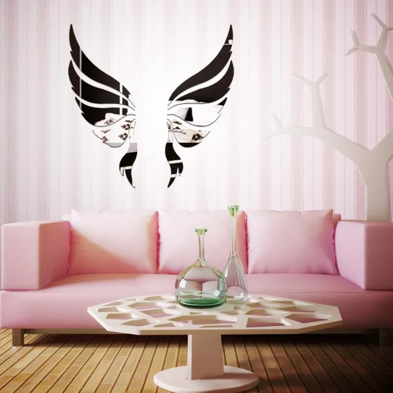 Acrylic Mirror 3D Wall Stickers Angel Wings Wall Sticker Decal DIY Art Home Decoration Stickers for Bedroom Living Room