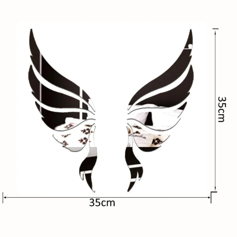 Acrylic Mirror 3D Wall Stickers Angel Wings Wall Sticker Decal DIY Art Home Decoration Stickers for Bedroom Living Room