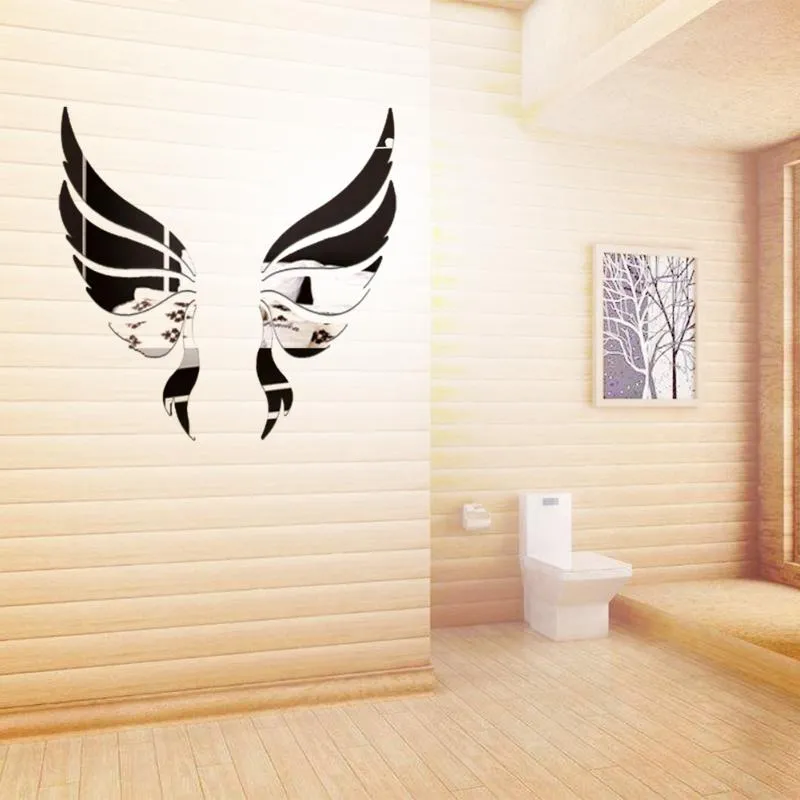 Acrylic Mirror 3D Wall Stickers Angel Wings Wall Sticker Decal DIY Art Home Decoration Stickers for Bedroom Living Room