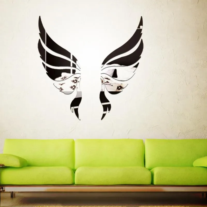 Acrylic Mirror 3D Wall Stickers Angel Wings Wall Sticker Decal DIY Art Home Decoration Stickers for Bedroom Living Room