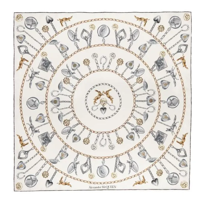 Alexander McQueen Off-White Silk Love Locket Scarf