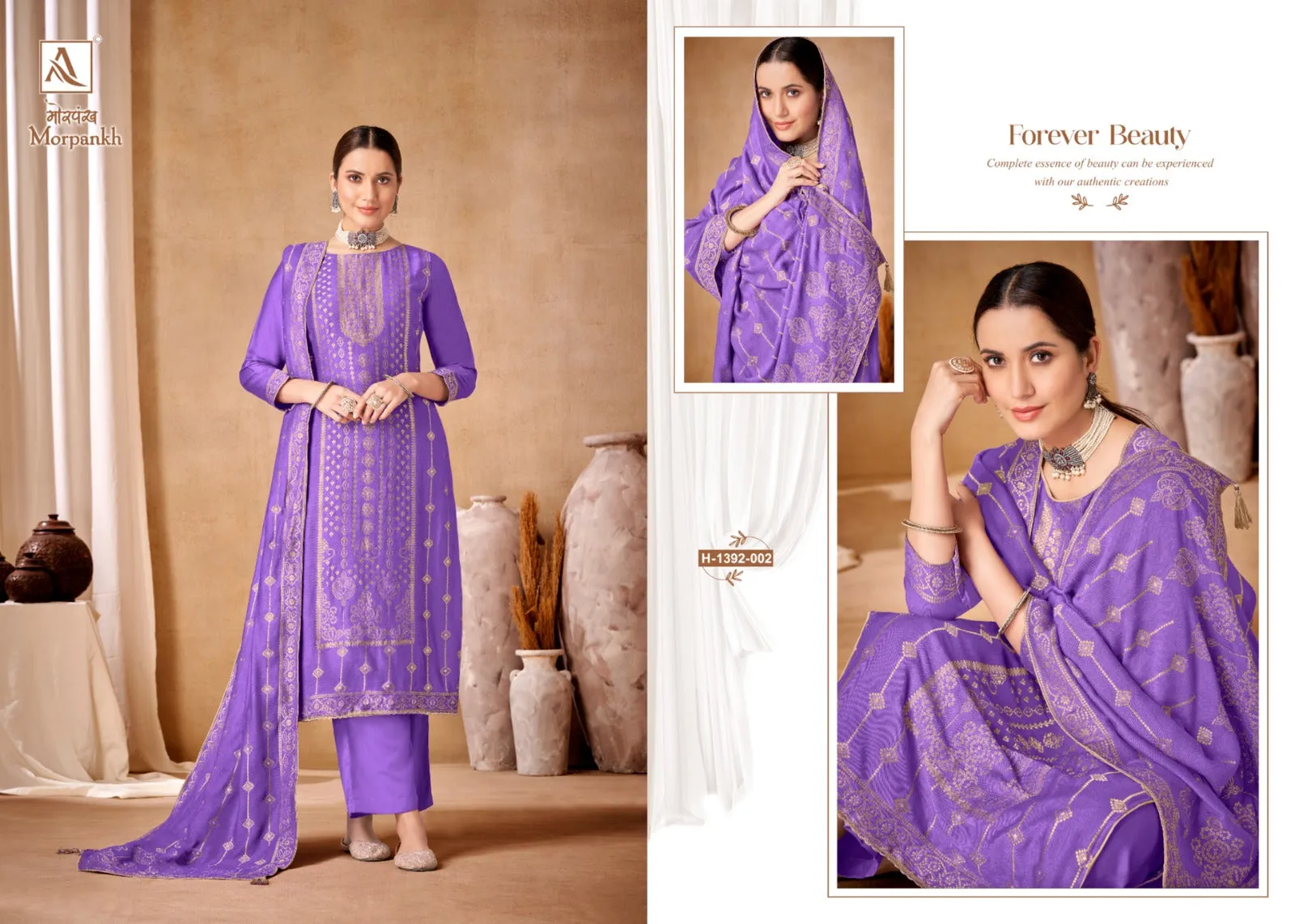Alok Suits Morpankh Viscose Woolen Pashmina Jacquard With Heavy Hand Work Designer Suit