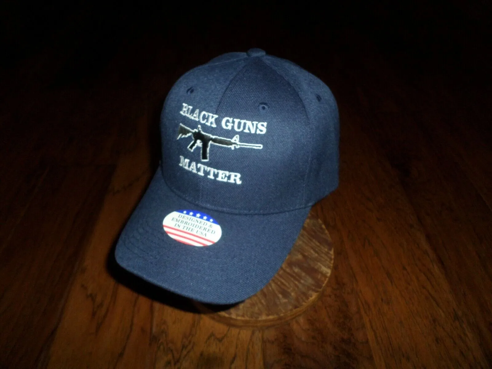 BLACK GUNS MATTER 6 PANEL CAP EMBROIDERED HAT 2nd AMENDMENT NAVY BLUE