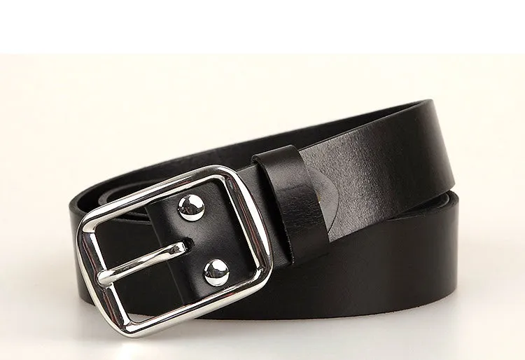 Black Handmade Leather Belts Minimalist Mens Silver Black Leather Belts for Men