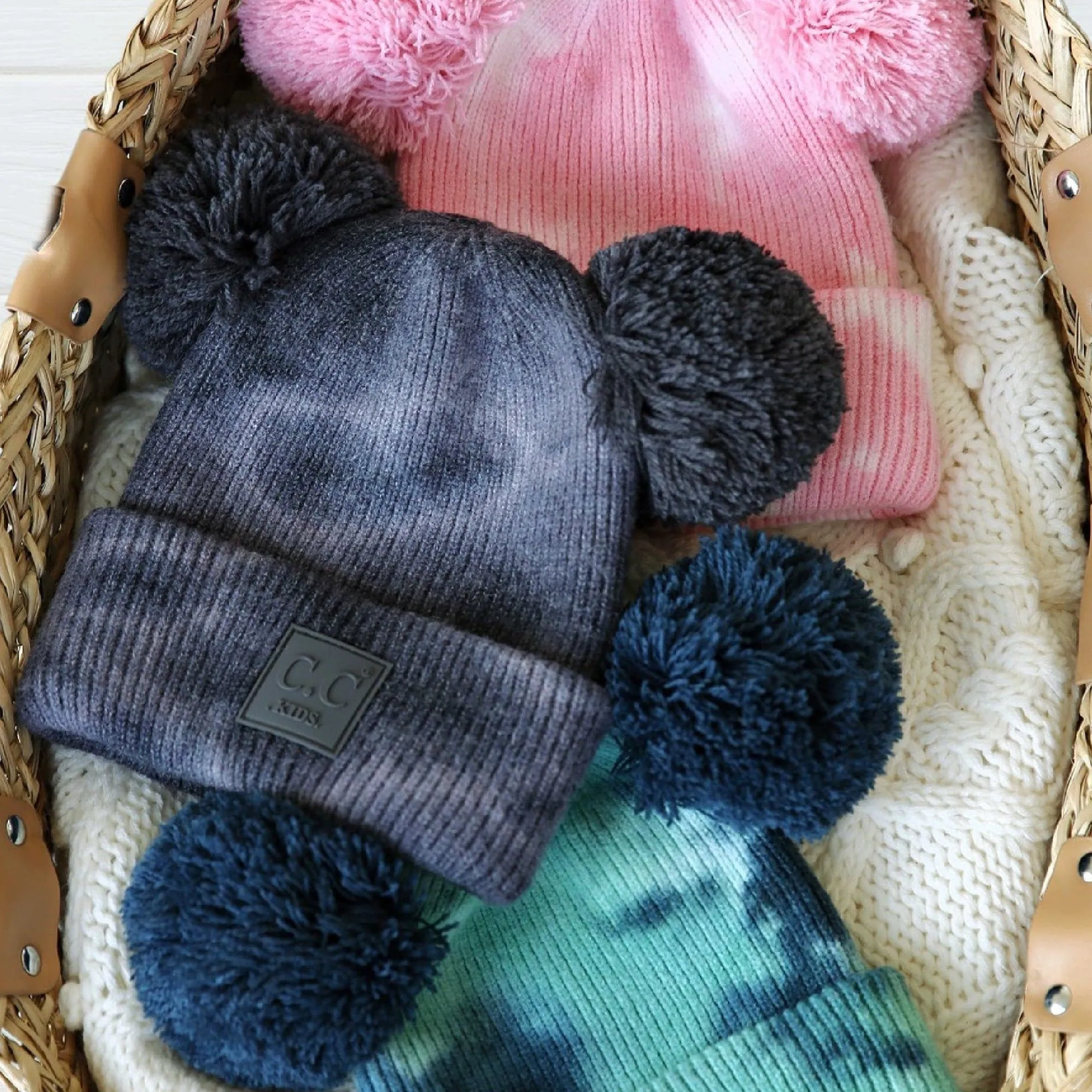 CC Kids Pom Pom Tie-Dye Beanies Hats