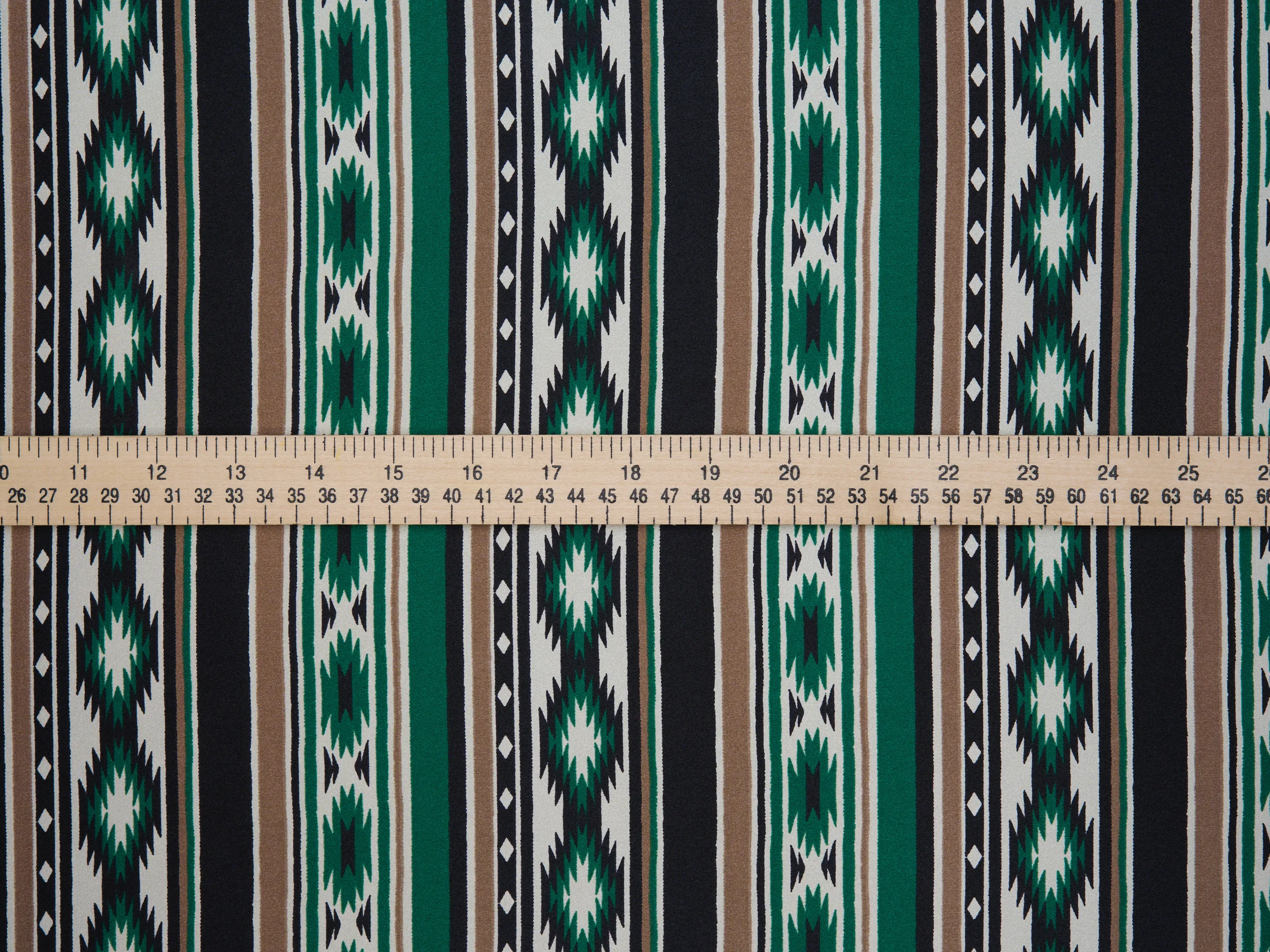 Charmeuse satin fabric by the yard - Black green Tribal   print - USA made