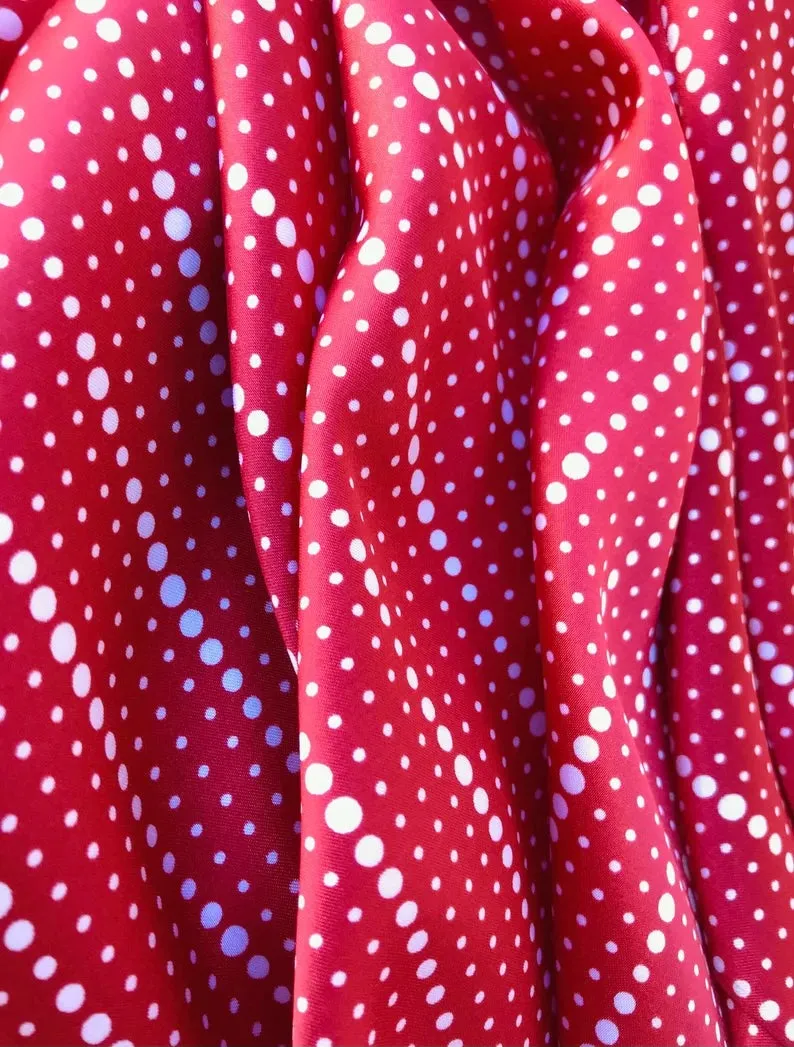 Charmeuse satin fabric by the yard -  Red white dots