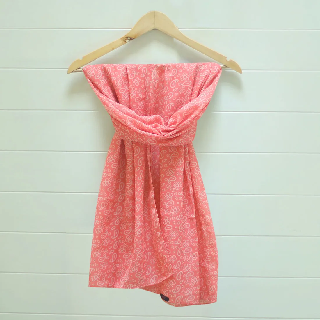 CONTEMPORARY PAISLEY PRINTED ORANGE & WHITE POLY-COTTON  SCARF