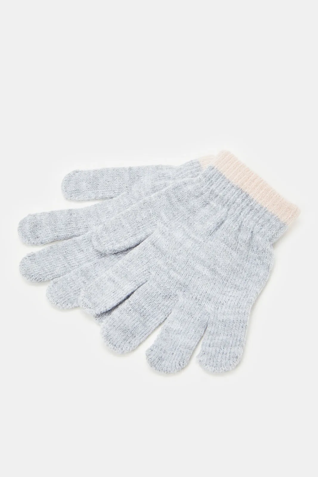 Girls Grey Embellished cap and gloves Set (Pack Of 2)