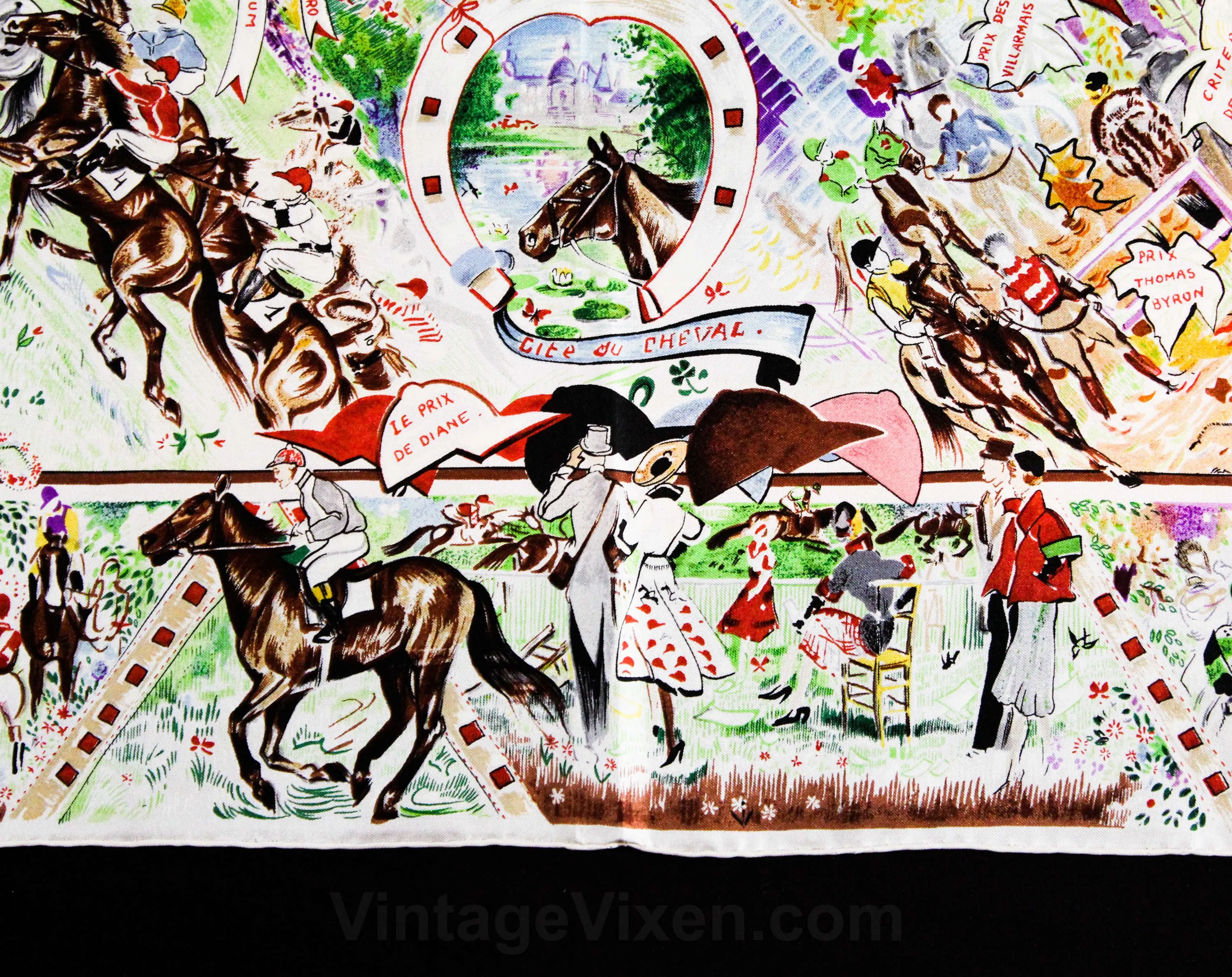 Horse Racing Silk Scarf - Bianchini Ferier Paris - Rare Design for George V Hotel - Jockey's Colors Eiffel Tower - High Stakes At The Races