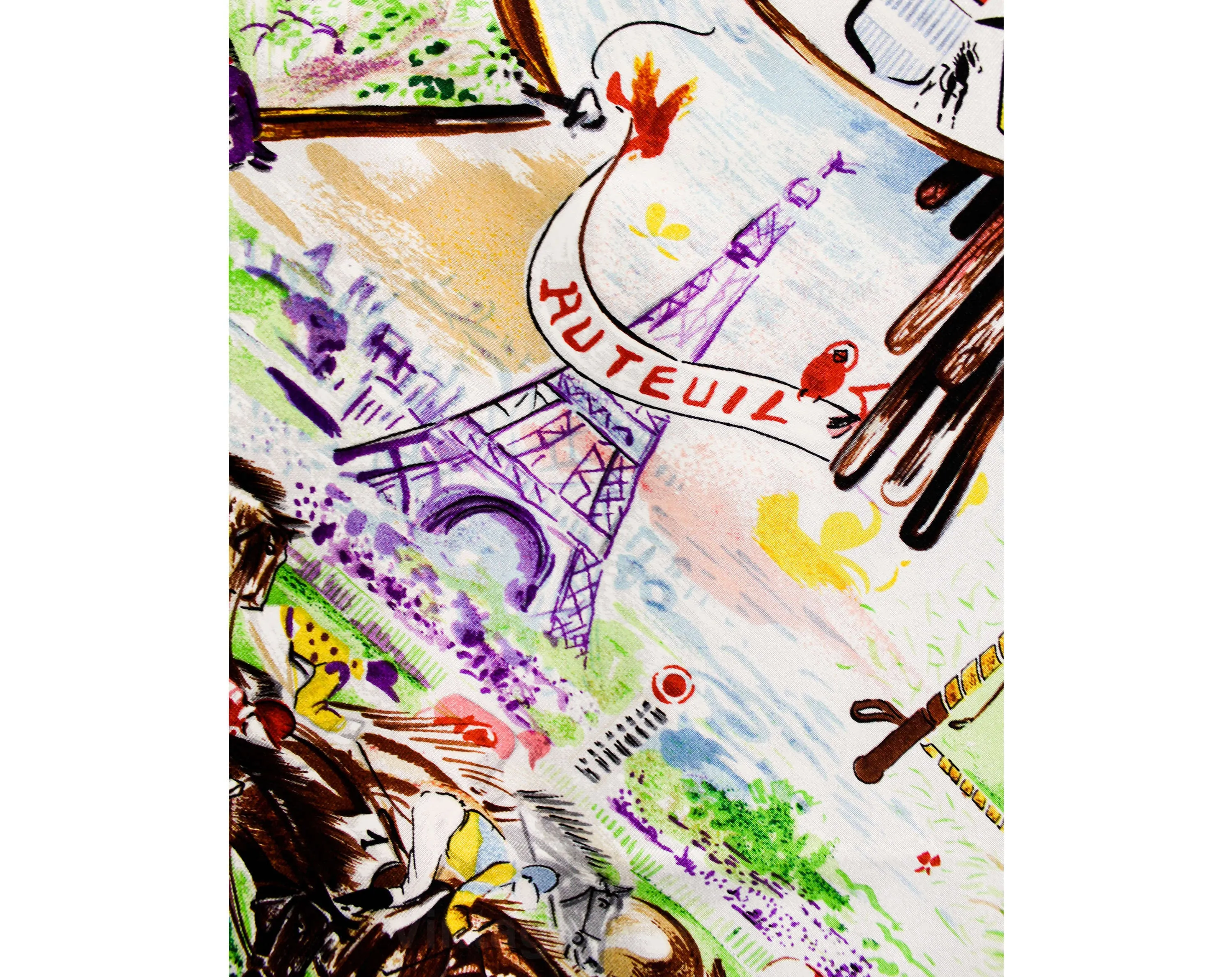 Horse Racing Silk Scarf - Bianchini Ferier Paris - Rare Design for George V Hotel - Jockey's Colors Eiffel Tower - High Stakes At The Races