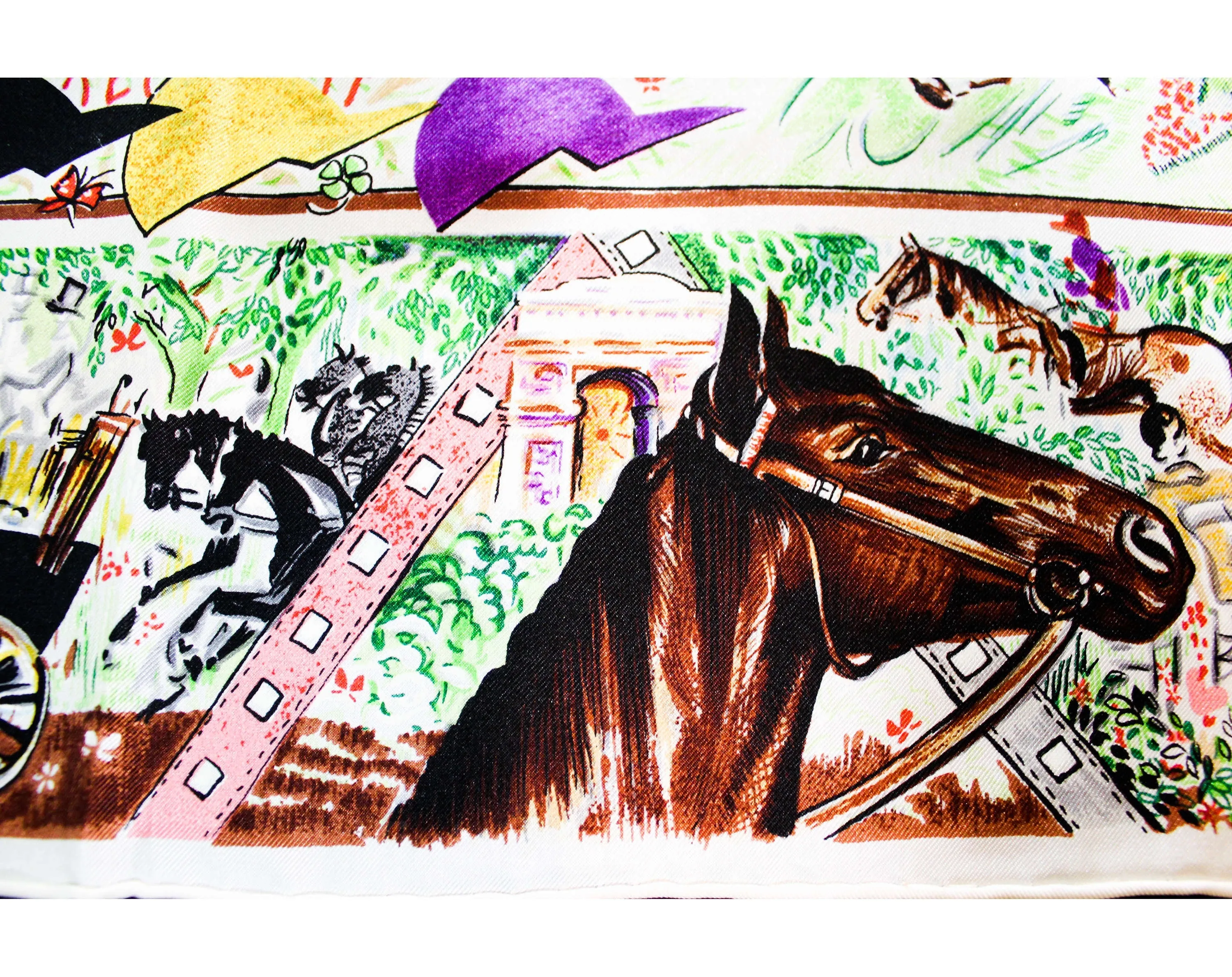 Horse Racing Silk Scarf - Bianchini Ferier Paris - Rare Design for George V Hotel - Jockey's Colors Eiffel Tower - High Stakes At The Races