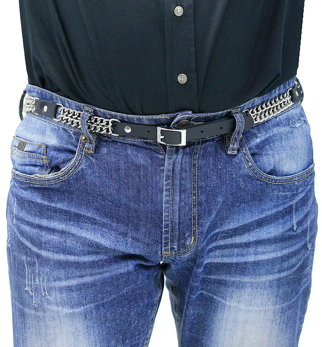 Narrow Curb Chain and Leather Belt #BT075VCK
