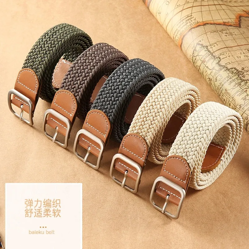Network Explosions Square Buckle Non-perforated Women's Canvas Belt Men's Casual Elastic Pin Buckle Belt Wholesale