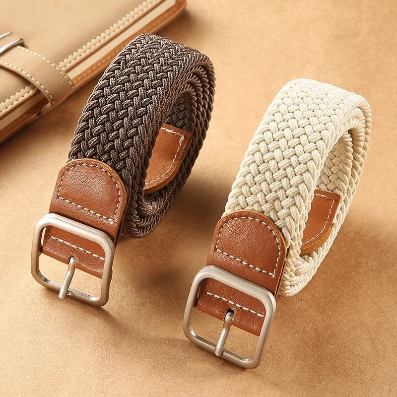 Network Explosions Square Buckle Non-perforated Women's Canvas Belt Men's Casual Elastic Pin Buckle Belt Wholesale