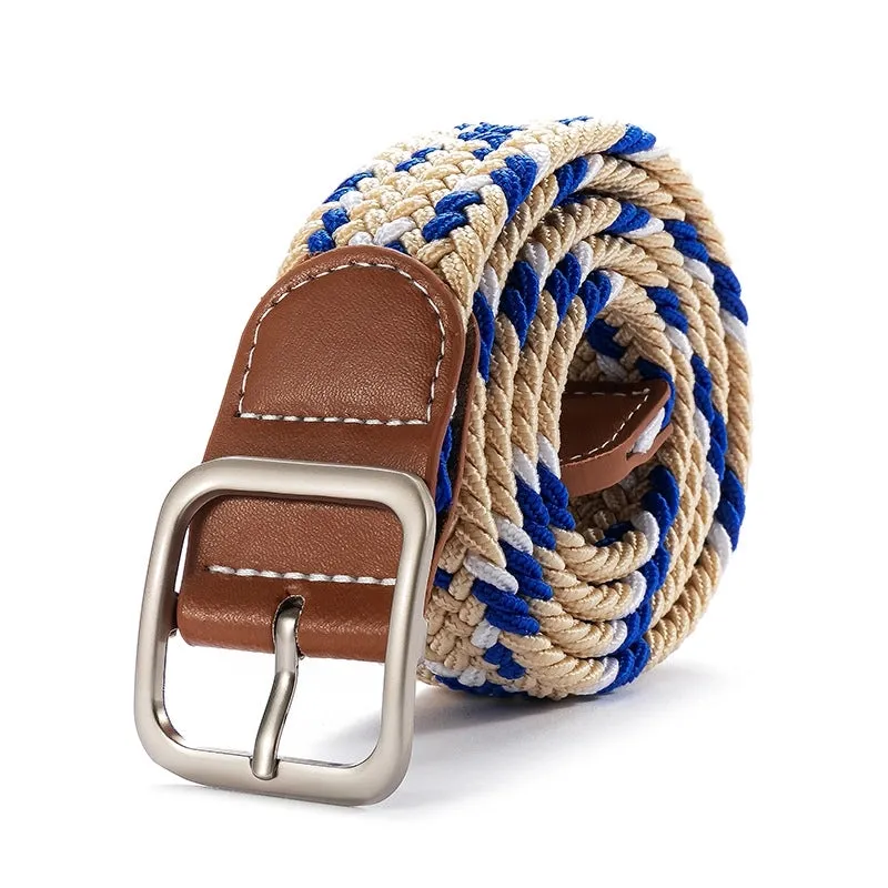 Network Explosions Square Buckle Non-perforated Women's Canvas Belt Men's Casual Elastic Pin Buckle Belt Wholesale