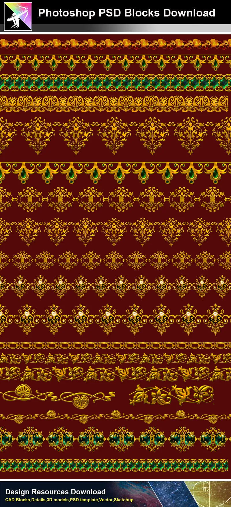 【Photoshop PSD Blocks】Gold Decorative Borders 7