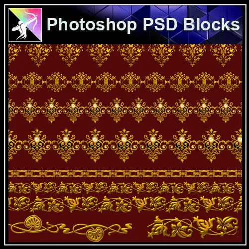 【Photoshop PSD Blocks】Gold Decorative Borders 7