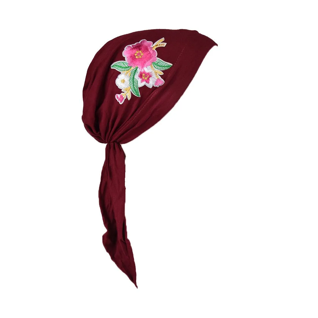 Pretied Headscarf Chemo Cap Modesty with Pink Flower Bouquet