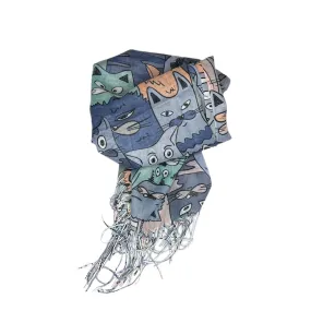 TID | Light Weight Cat scarf - Grey/Green/Blue