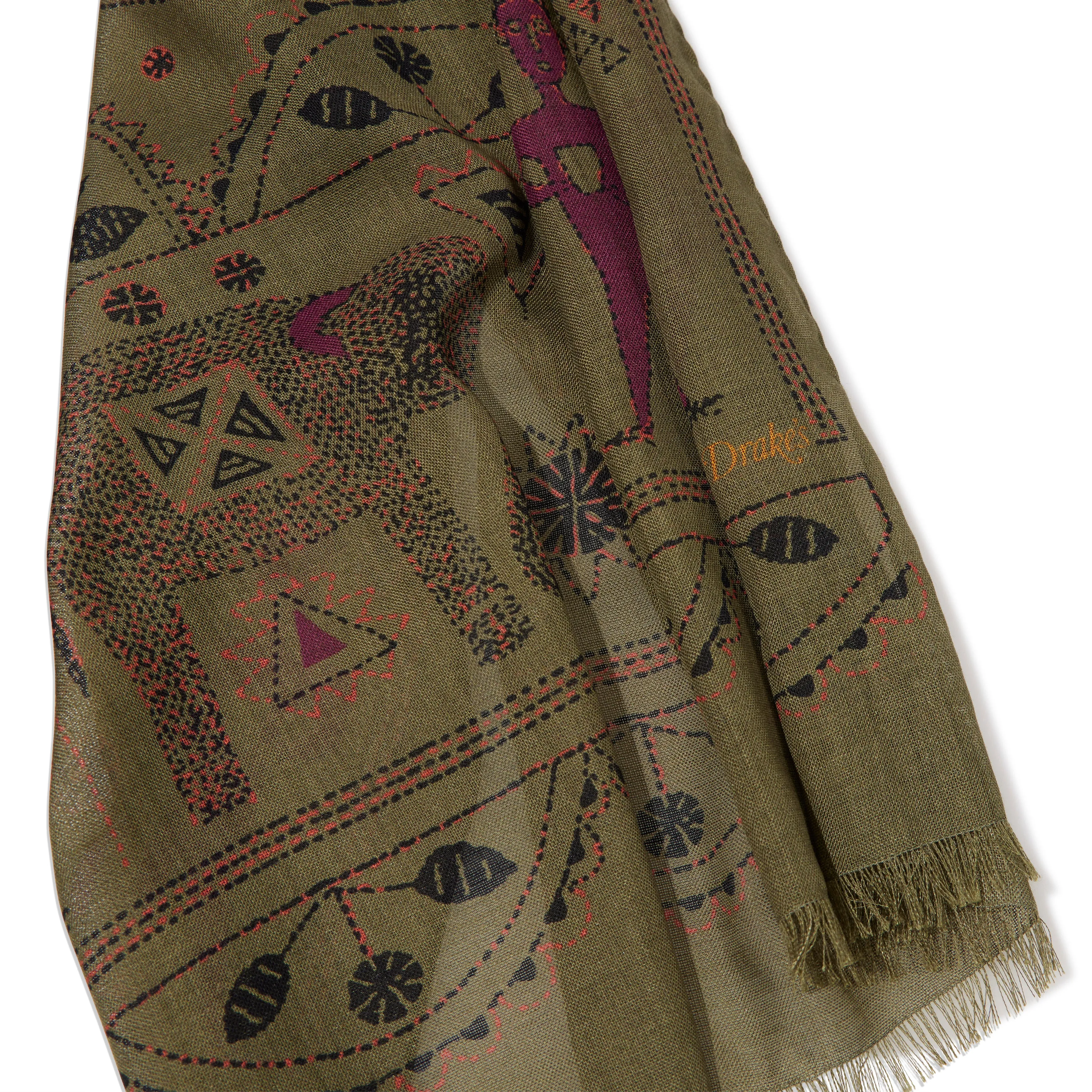 Wool/Silk Embroidered Elephant Scarf